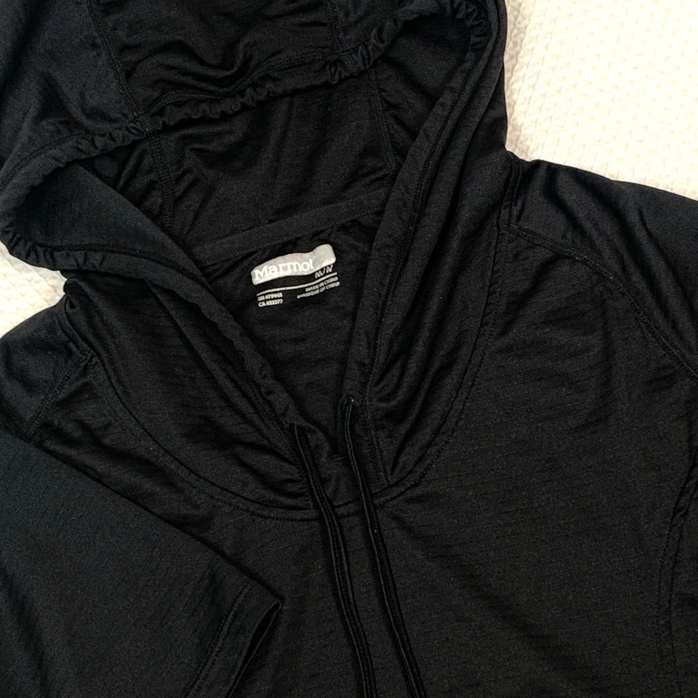 Marmot Black Short Sleeve Hoodie Activewear Top Womens Medium Zip Back Pocket